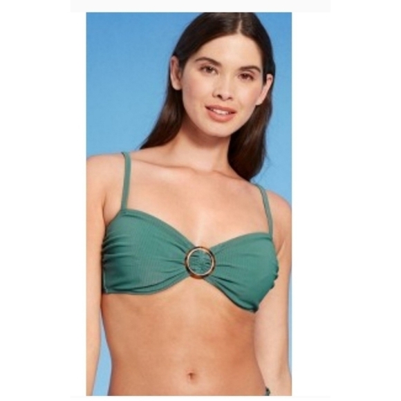 NEW Shade & Shore Ribbed Ring Front Bandeau Bikini Top - Picture 1 of 10